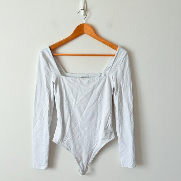 Aritzia Contour Squareneck Longsleeve Bodysuit Top White Size Medium - Picture 4 of 7